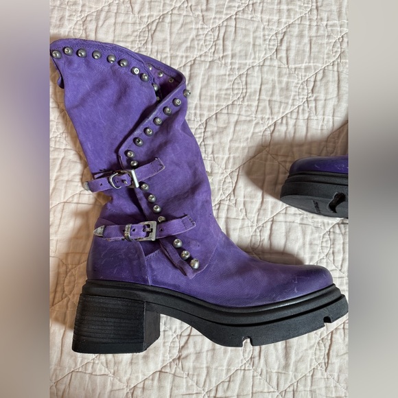 A.S.98 AS98 Easton Studded Wrap Moto Boots Toxic Purple Pink Metal Buckle Strap - Picture 2 of 8